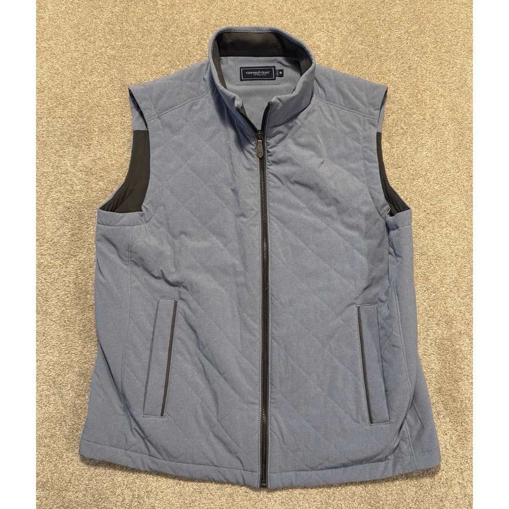 Vineyard Vines Vest Womens Medium Blue Quilted Full Zip Polartec Coastal Preppy